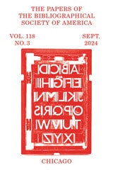 cover of The Papers of the Bibliographical Society of America, volume 118 number 3 (September 2024)