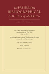 cover of The Papers of the Bibliographical Society of America, volume 110 number 1 (March 2016)