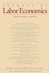 cover of Journal of Labor Economics, volume 39 number 2 (April 2021)
