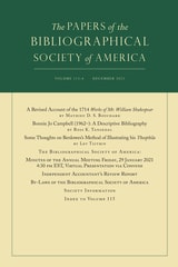cover of The Papers of the Bibliographical Society of America, volume 115 number 4 (December 2021)