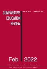 cover of Comparative Education Review, volume 66 number 1 (February 2022)