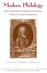 cover of Modern Philology, volume 120 number 1 (August 2022)