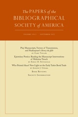 cover of The Papers of the Bibliographical Society of America, volume 116 number 3 (September 2022)
