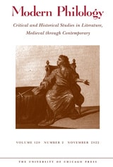 cover of Modern Philology, volume 120 number 2 (November 2022)
