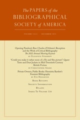 cover of The Papers of the Bibliographical Society of America, volume 116 number 4 (December 2022)