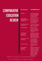 cover of Comparative Education Review, volume 66 number 4 (November 2022)