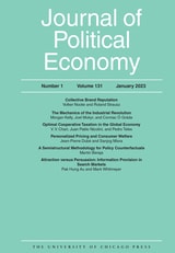 cover of Journal of Political Economy, volume 131 number 1 (January 2023)