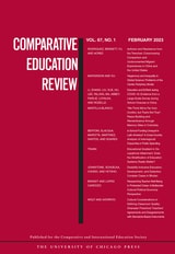 cover of Comparative Education Review, volume 67 number 1 (February 2023)