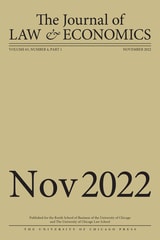 cover of The Journal of Law and Economics, volume 65 number 4 (November 2022)