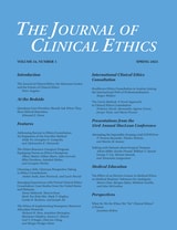 cover of The Journal of Clinical Ethics, volume 34 number 1 (Spring 2023)