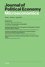 cover of Journal of Political Economy Microeconomics, volume 1 number 3 (August 2023)