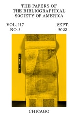 cover of The Papers of the Bibliographical Society of America, volume 117 number 3 (September 2023)