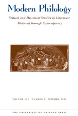 cover of Modern Philology, volume 121 number 2 (November 2023)