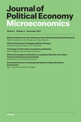 cover of Journal of Political Economy Microeconomics, volume 1 number 4 (November 2023)