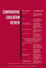 cover of Comparative Education Review, volume 67 number 4 (November 2023)