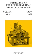 cover of The Papers of the Bibliographical Society of America, volume 117 number 4 (December 2023)