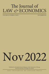 front cover of The Journal of Law and Economics, volume 65 number 4 (November 2022)