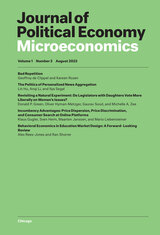 front cover of Journal of Political Economy Microeconomics, volume 1 number 3 (August 2023)