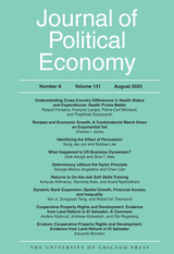 front cover of Journal of Political Economy, volume 131 number 8 (August 2023)