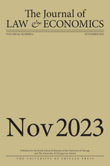 front cover of The Journal of Law and Economics, volume 66 number 4 (November 2023)